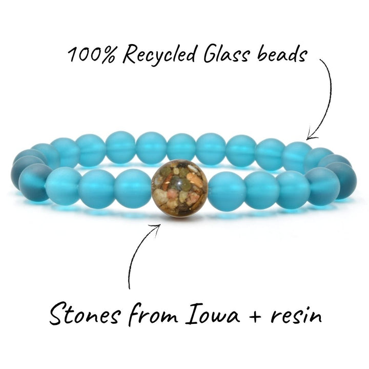 Iowa Stones + Peacock Blue Glass